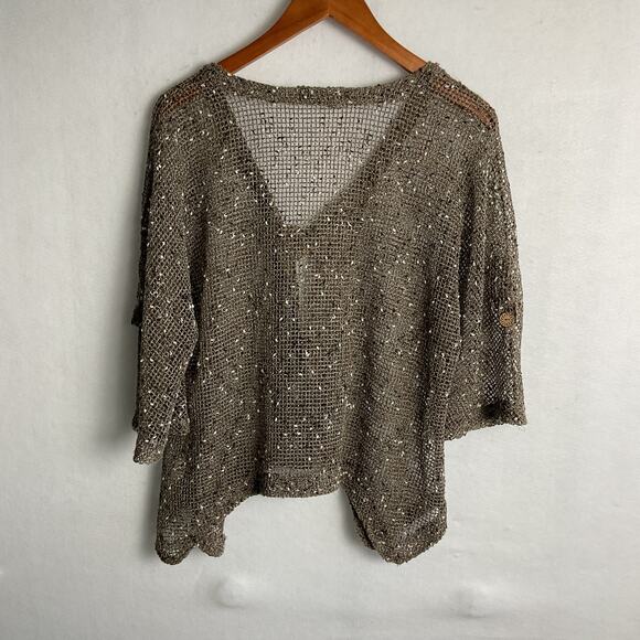 Lulu B Womens Cover Up Knit Fishnet Cardigan Brown Medium - Picture 7 of 12